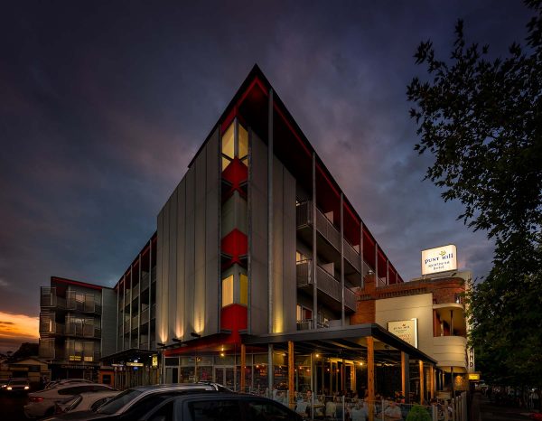punthill-essendon-hotel Exterior view of Punthill Essendon Apartment Hotel with Art Deco architecture