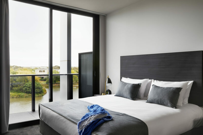 3.Punthill Caroline Springs - One Bedroom Apartment - Bedroom with Lake Views 2800px Caroline Springs One Bedroom Apartment with Lakeview