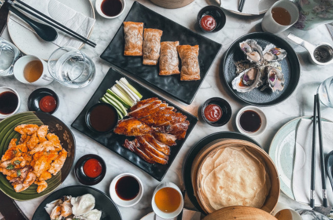 a huge selection of yum cha dishes