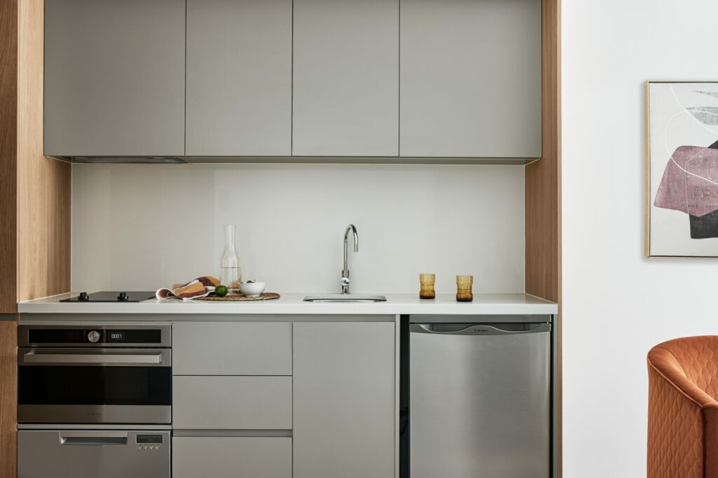 close up of the kitchen at the one bedroom long stay Punthill Shepparton apartment