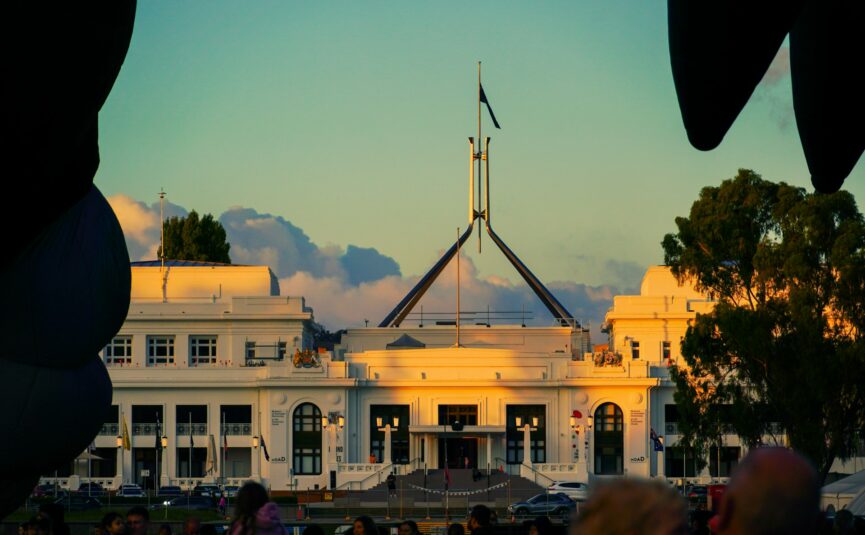 Facade view of Australian Parliament House in Canberra
